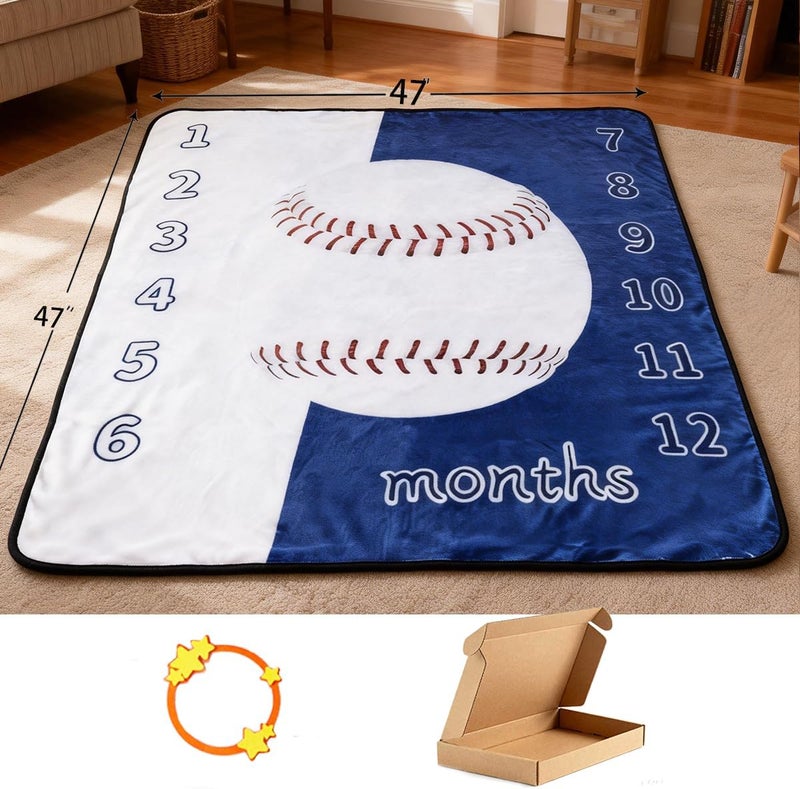 JIX SDFFAY Baby Monthly Milestone Blanket Baseball Month Blanket for Newborn Boys & Girls, Soft Flannel Mat with Photo Prop for Baby Shower, Neutral 47x47 Inches - Image 5